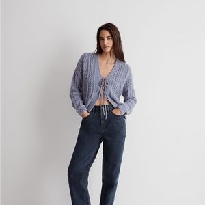 Madewell Cable Tie-Front Cardigan Sweater In Dusk Peri